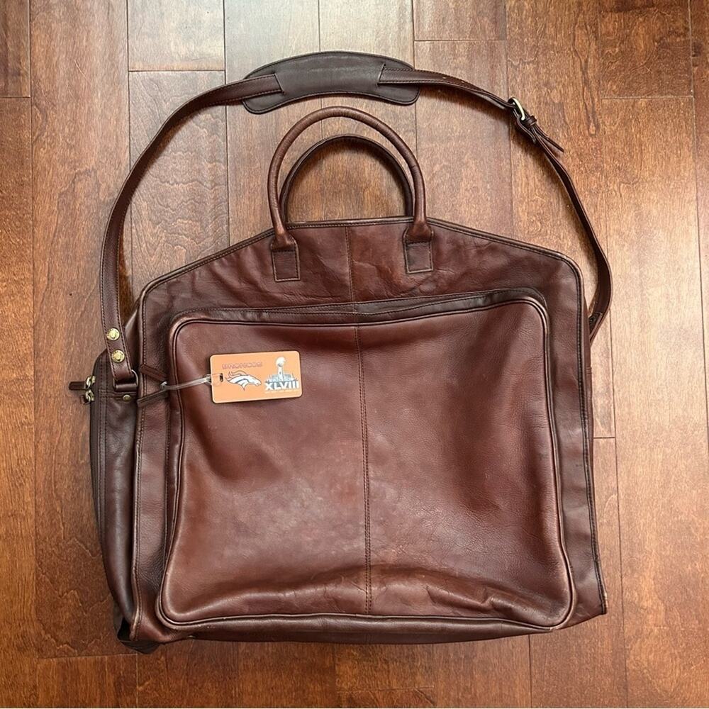 Hidesign Brown Leather Travel Bag, Tag Shows it Belonged to Denver Broncos Coach